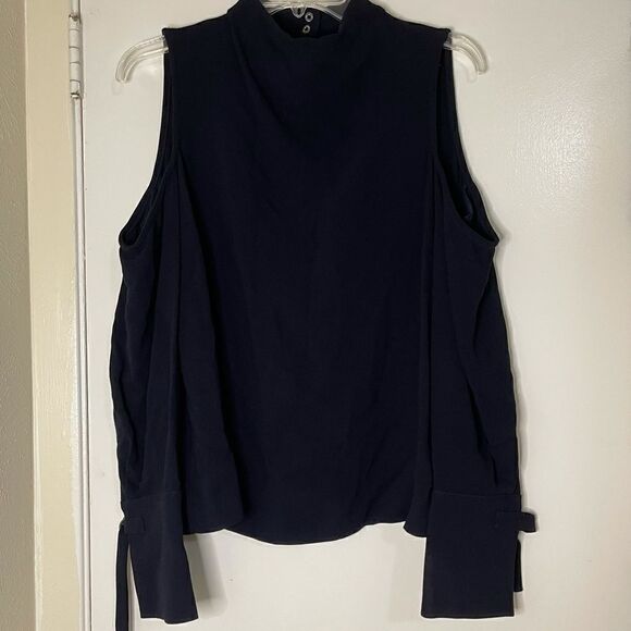 TOPSHOP navy cut out belted sleeve blouse top - Picture 1 of 7